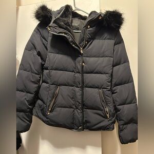 Zara Black Puffer Jacket with Fur Trim